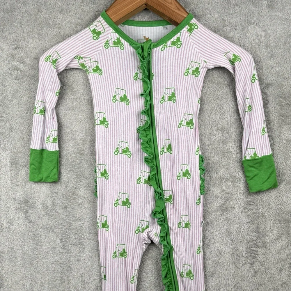 Kiki+Lulu One Piece Girls 18-24 M Pink Pinstripe Green Golf Carts Bamboo Ruffles